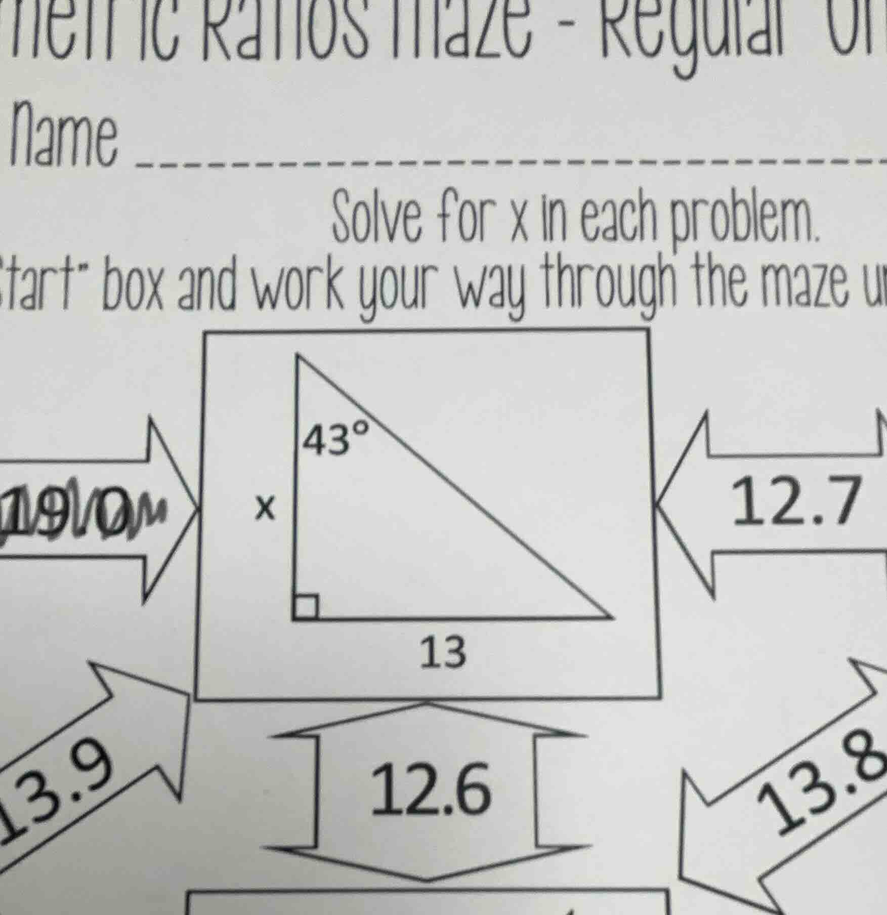 name ---------- solve for x in each problem. start box and work your wa…