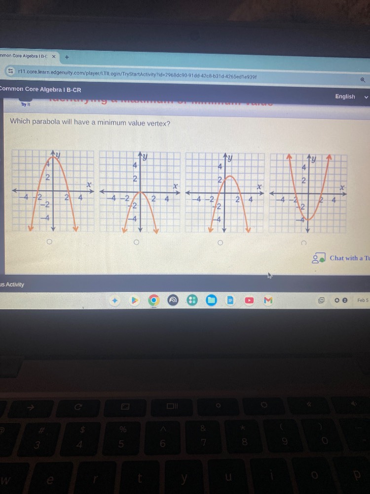 which parabola will have a minimum value vertex?