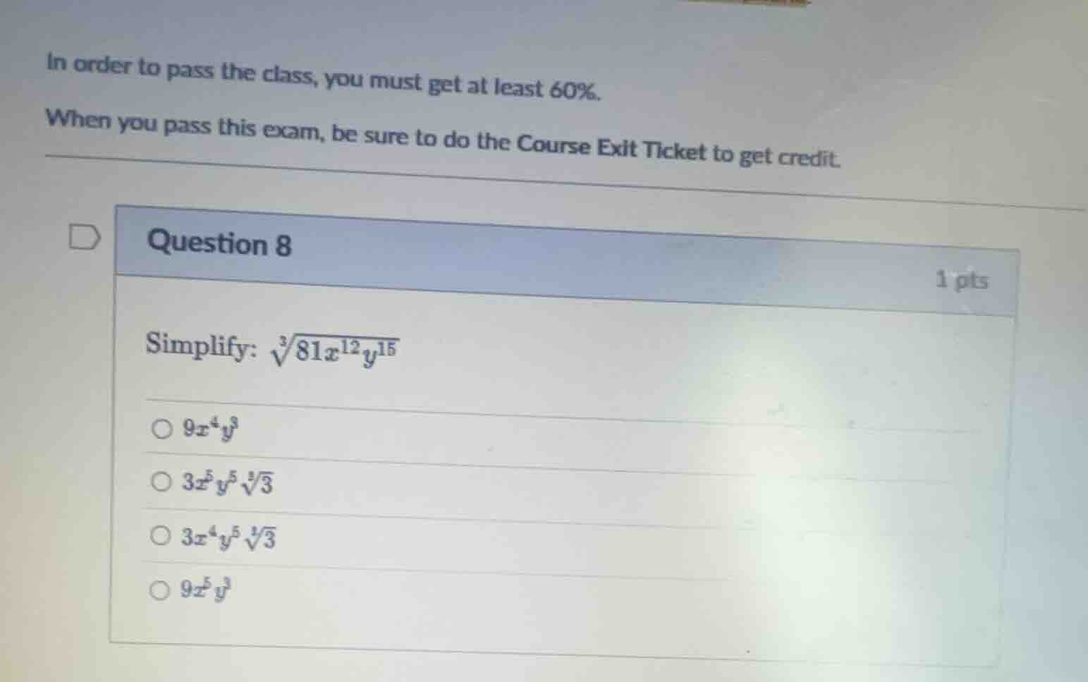 in order to pass the class, you must get at least 60%. when you pass th…
