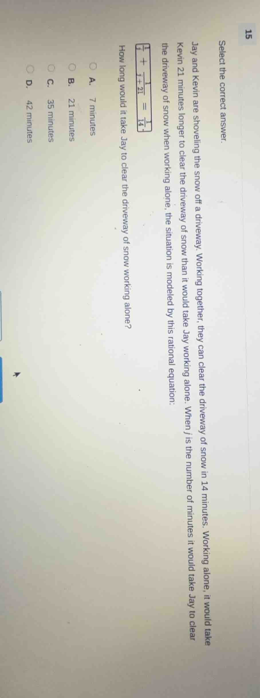 select the correct answer. jay and kevin are shoveling the snow off a d…