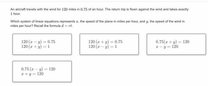 an aircraft travels with the wind for 120 miles in 0.75 of an hour. the…