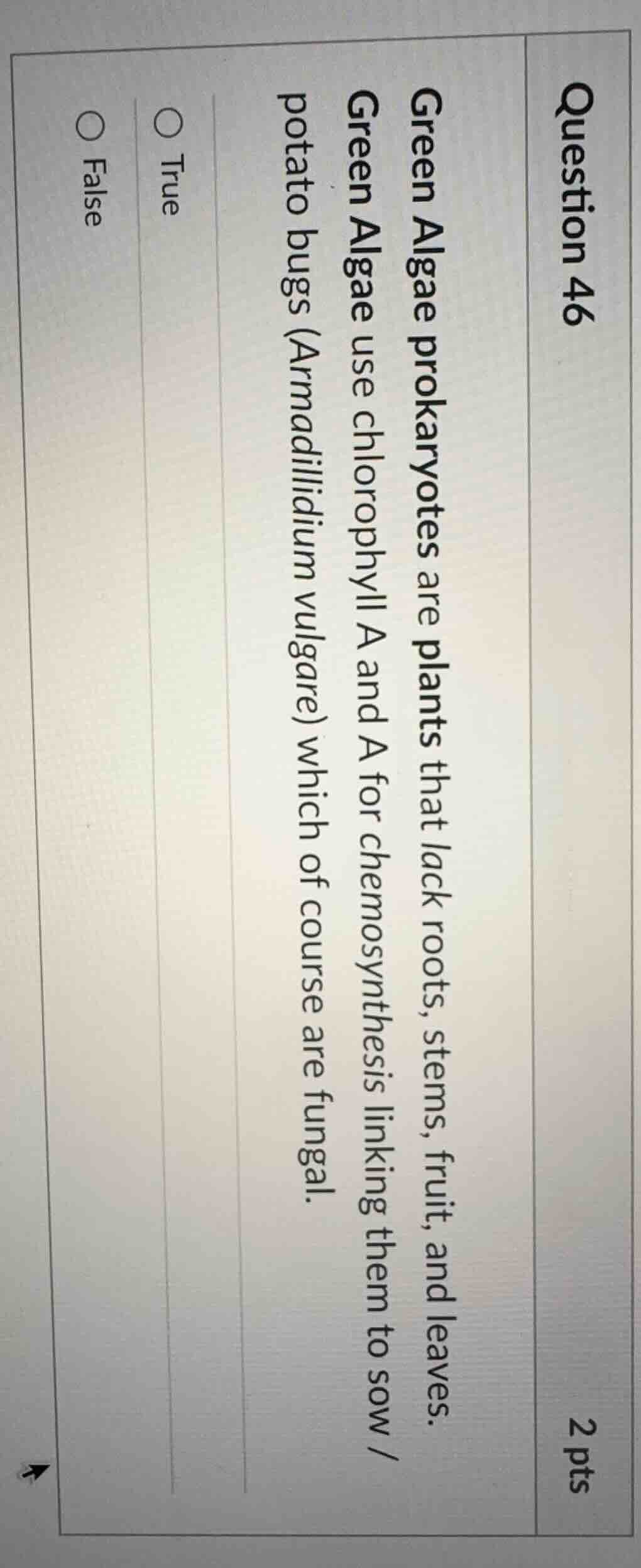 question 46 2 pts green algae prokaryotes are plants that lack roots, s…