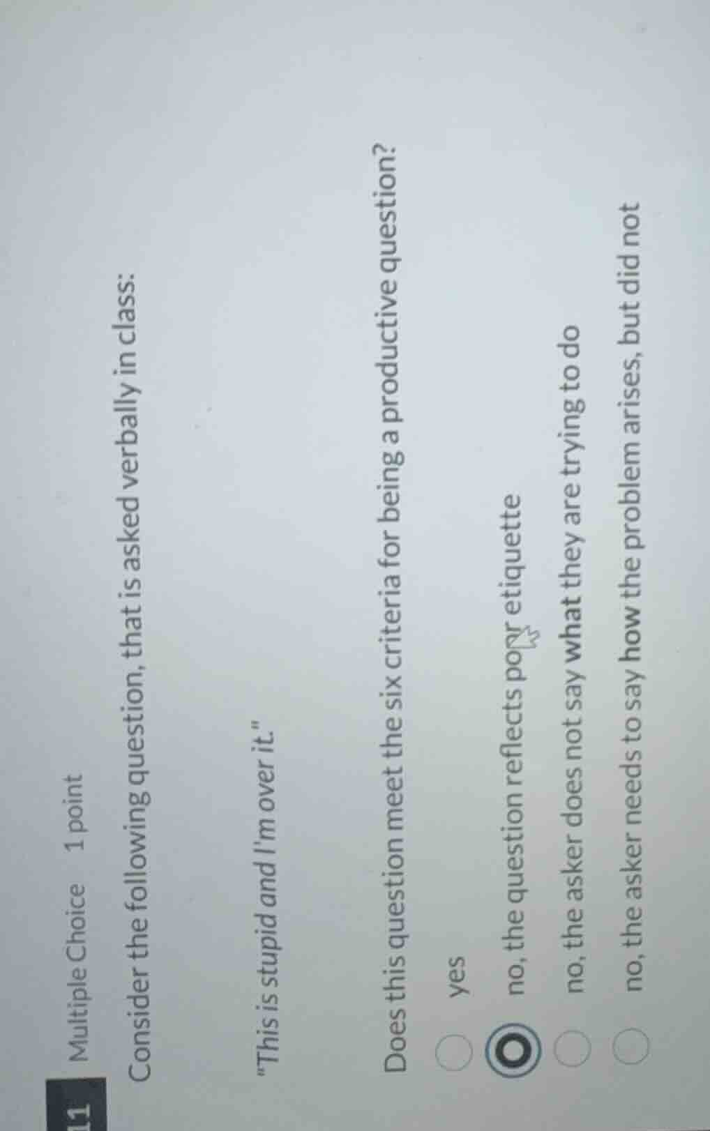 multiple choice 1 point consider the following question, that is asked …