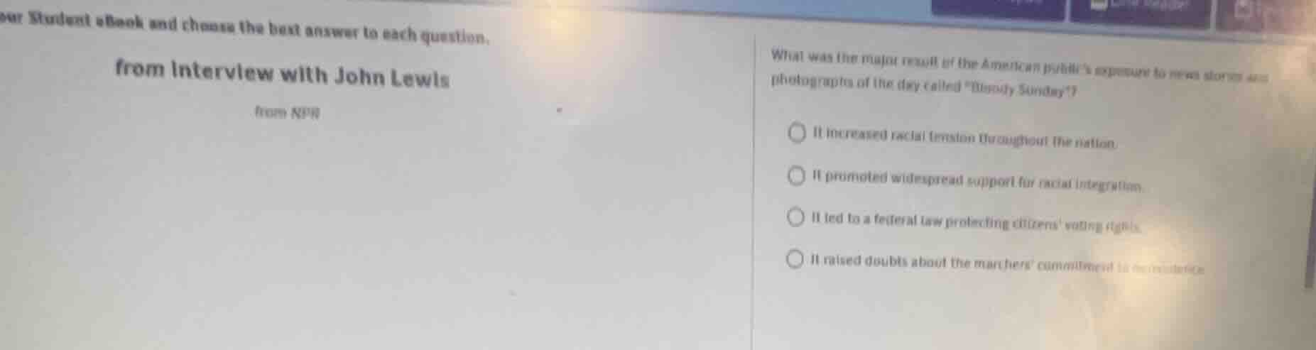 our student ebook and choose the best answer to each question. from int…