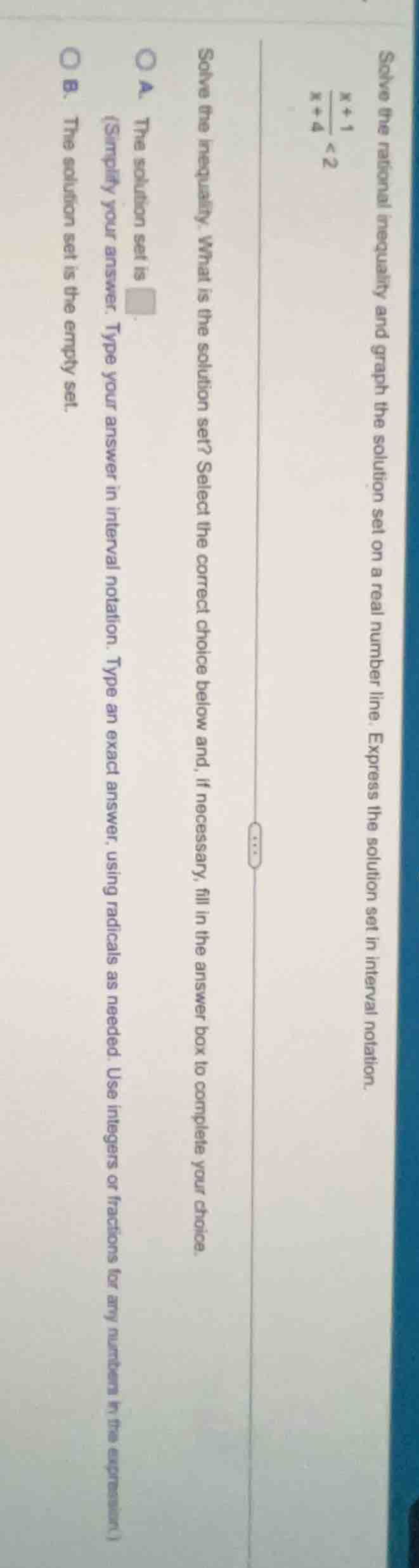 solve the rational inequality and graph the solution set on a real numb…