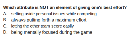 which attribute is not an element of giving ones best effort? a. settin…