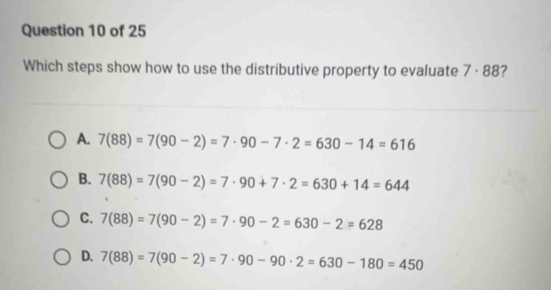 question 10 of 25 which steps show how to use the distributive property…