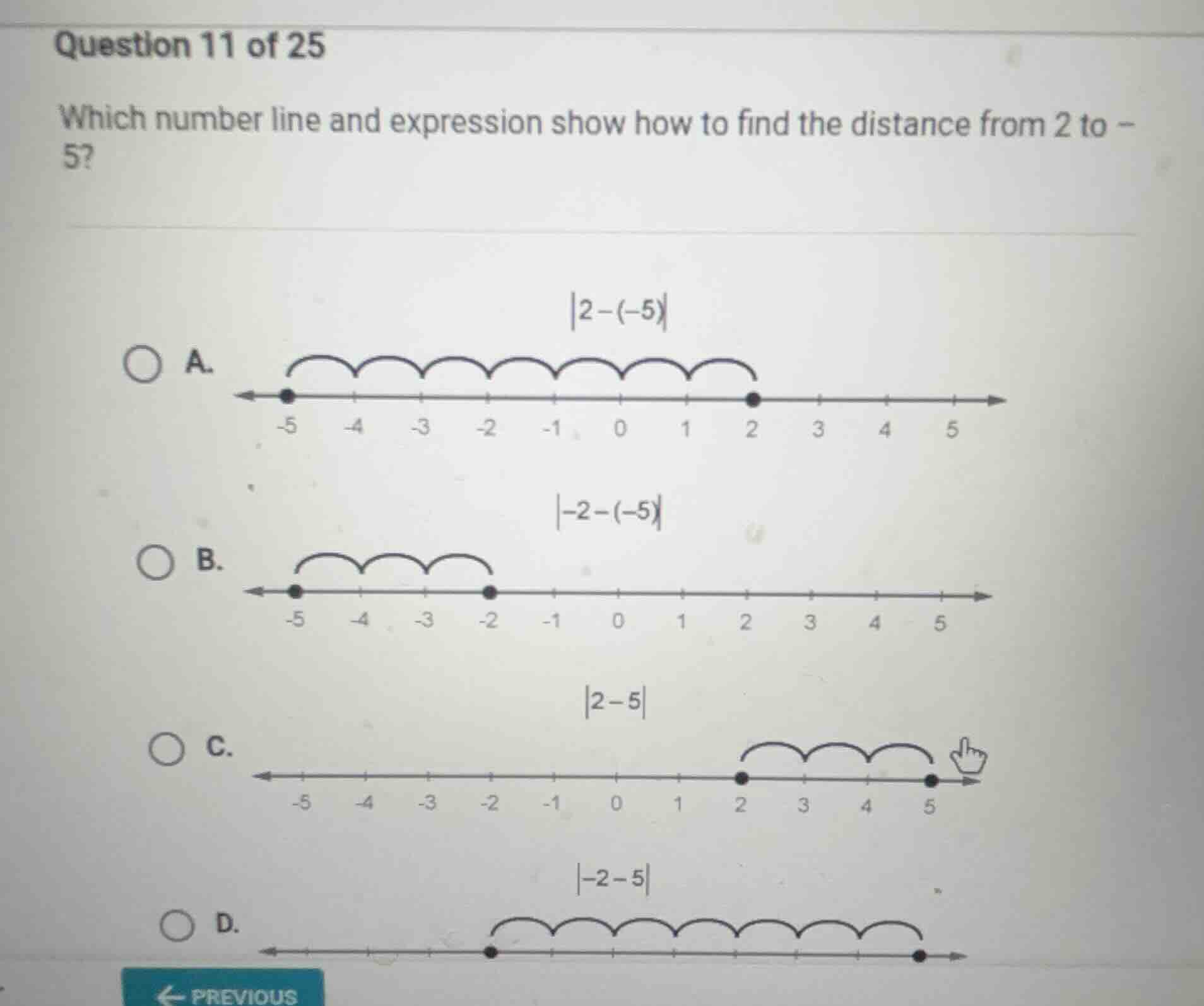 question 11 of 25 which number line and expression show how to find the…