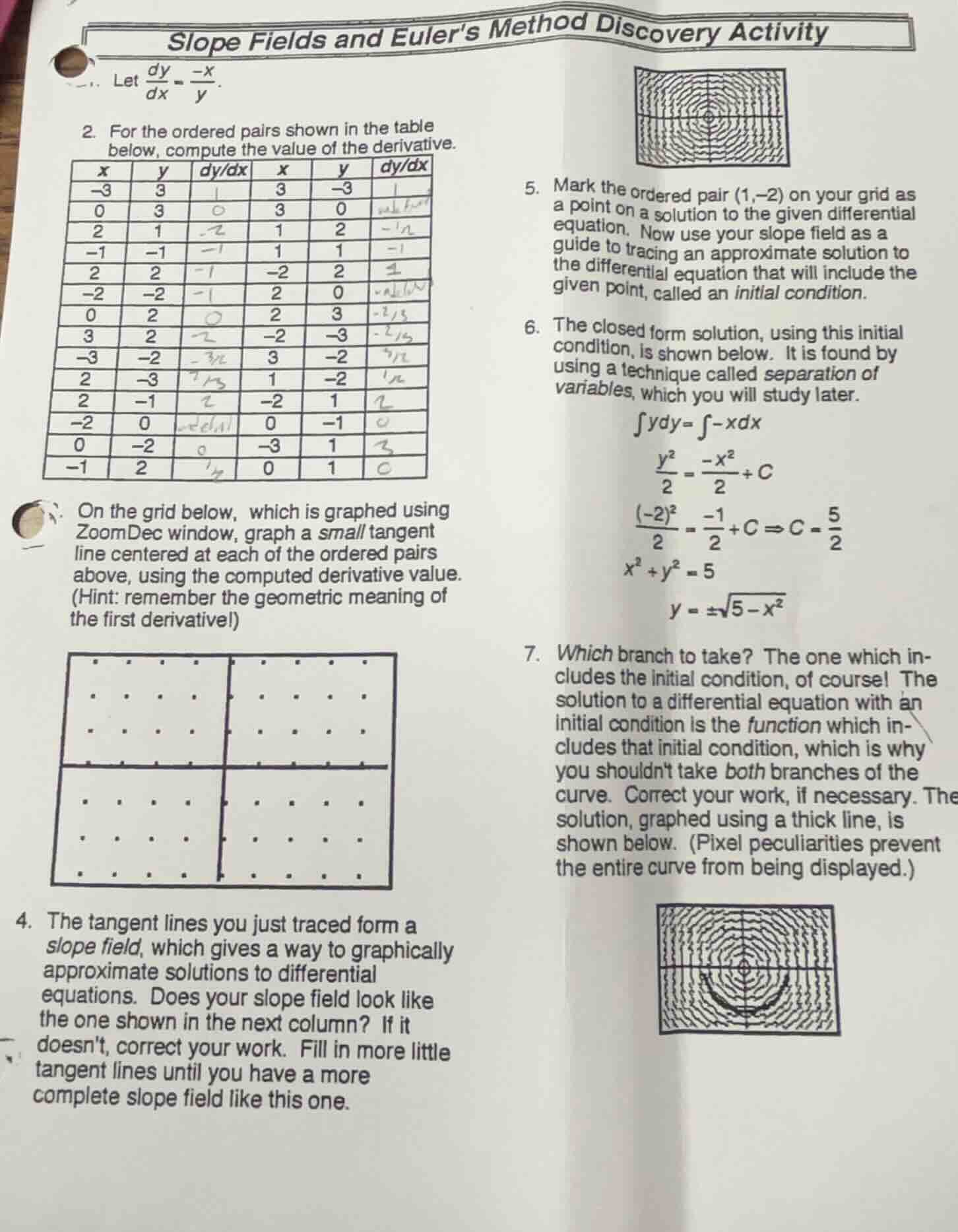 slope fields and eulers method discovery activity let \\(\\frac{dy}{dx}…