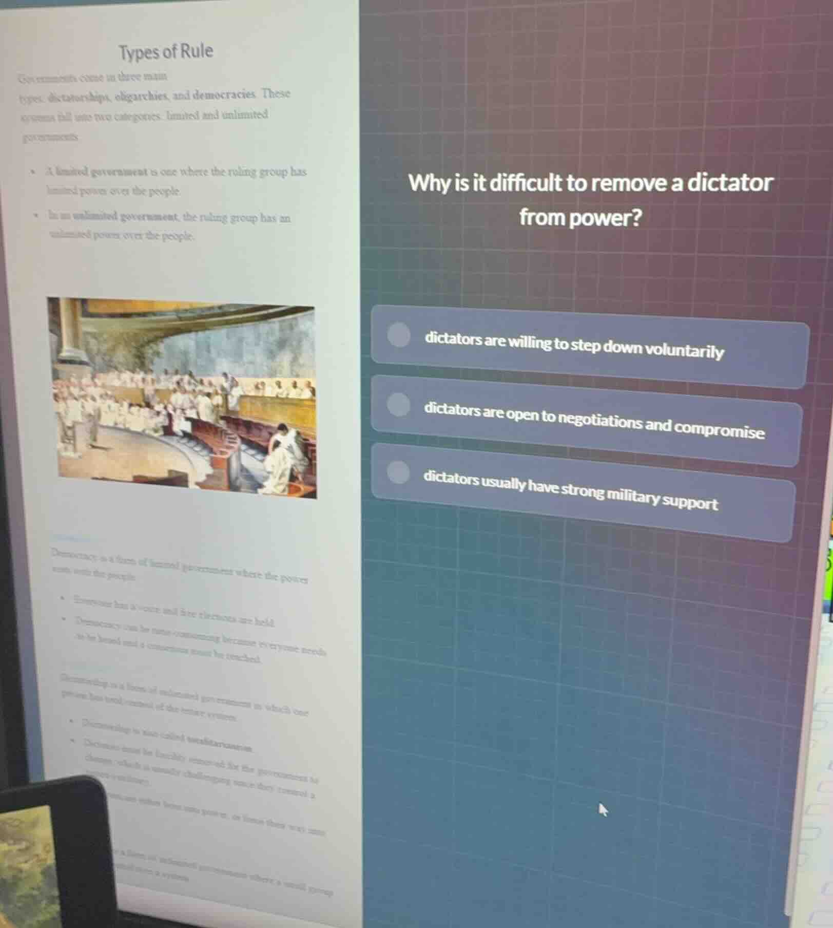 why is it difficult to remove a dictator from power? dictators are will…