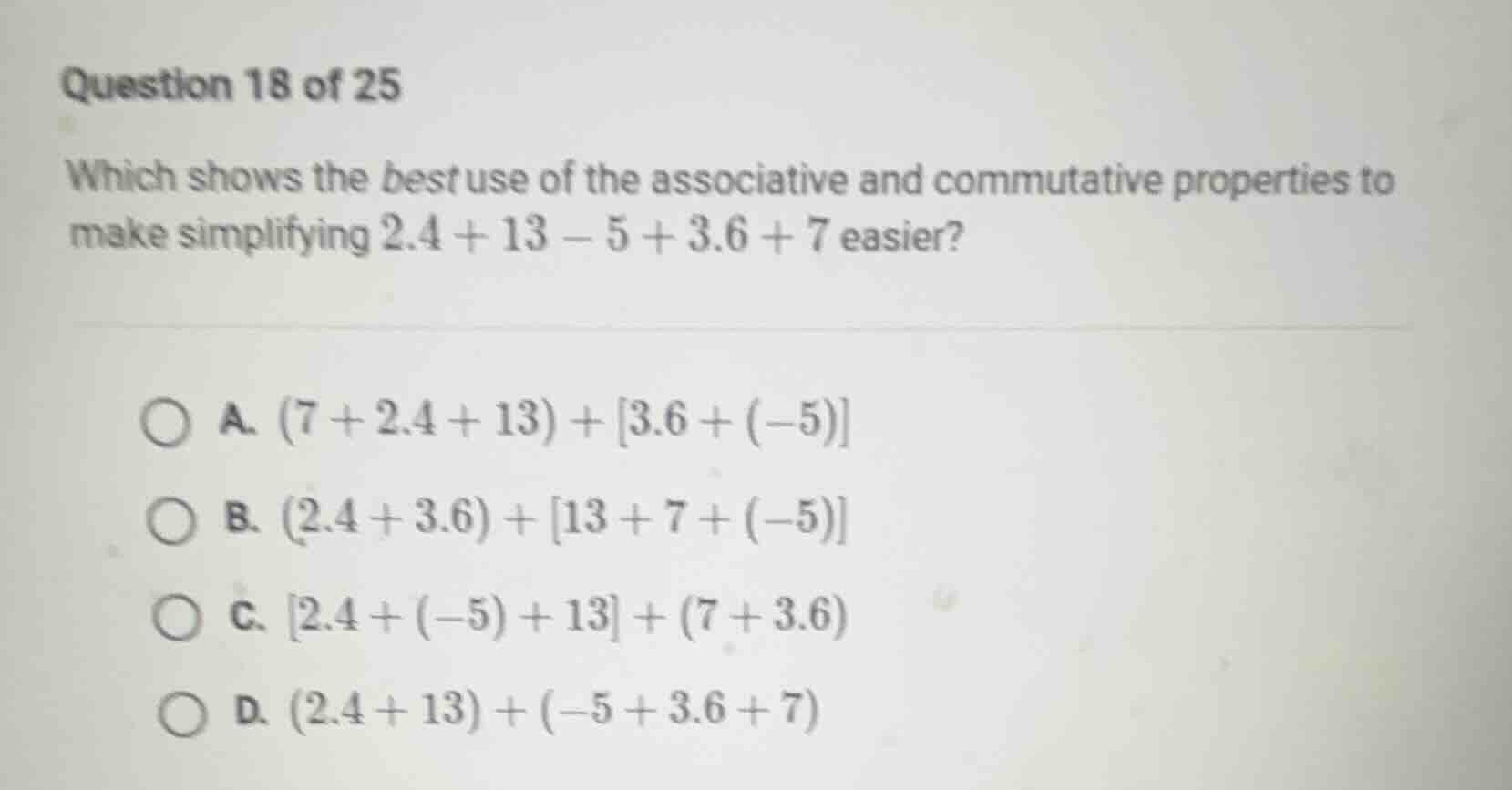 question 18 of 25 which shows the best use of the associative and commu…