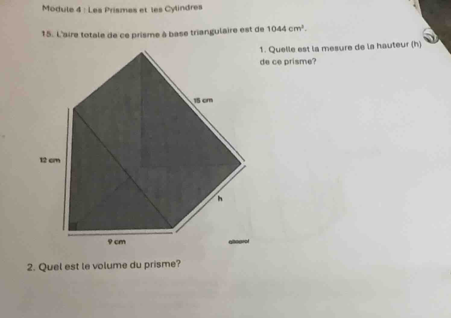 module 4 : les prismes et les cylindres 15. l’aire totale de ce prisme …