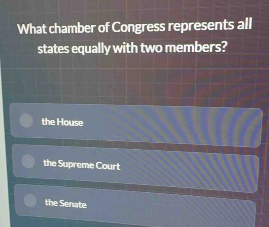 what chamber of congress represents all states equally with two members…