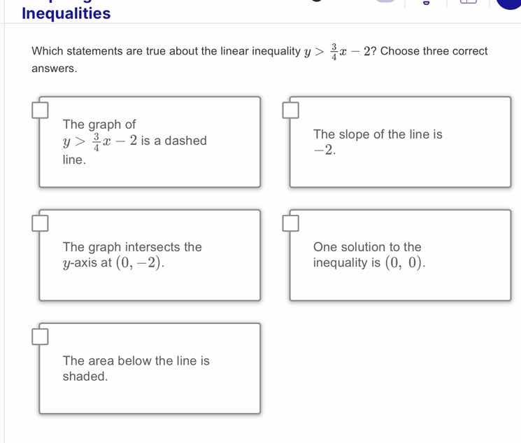 inequalities which statements are true about the linear inequality ( y …