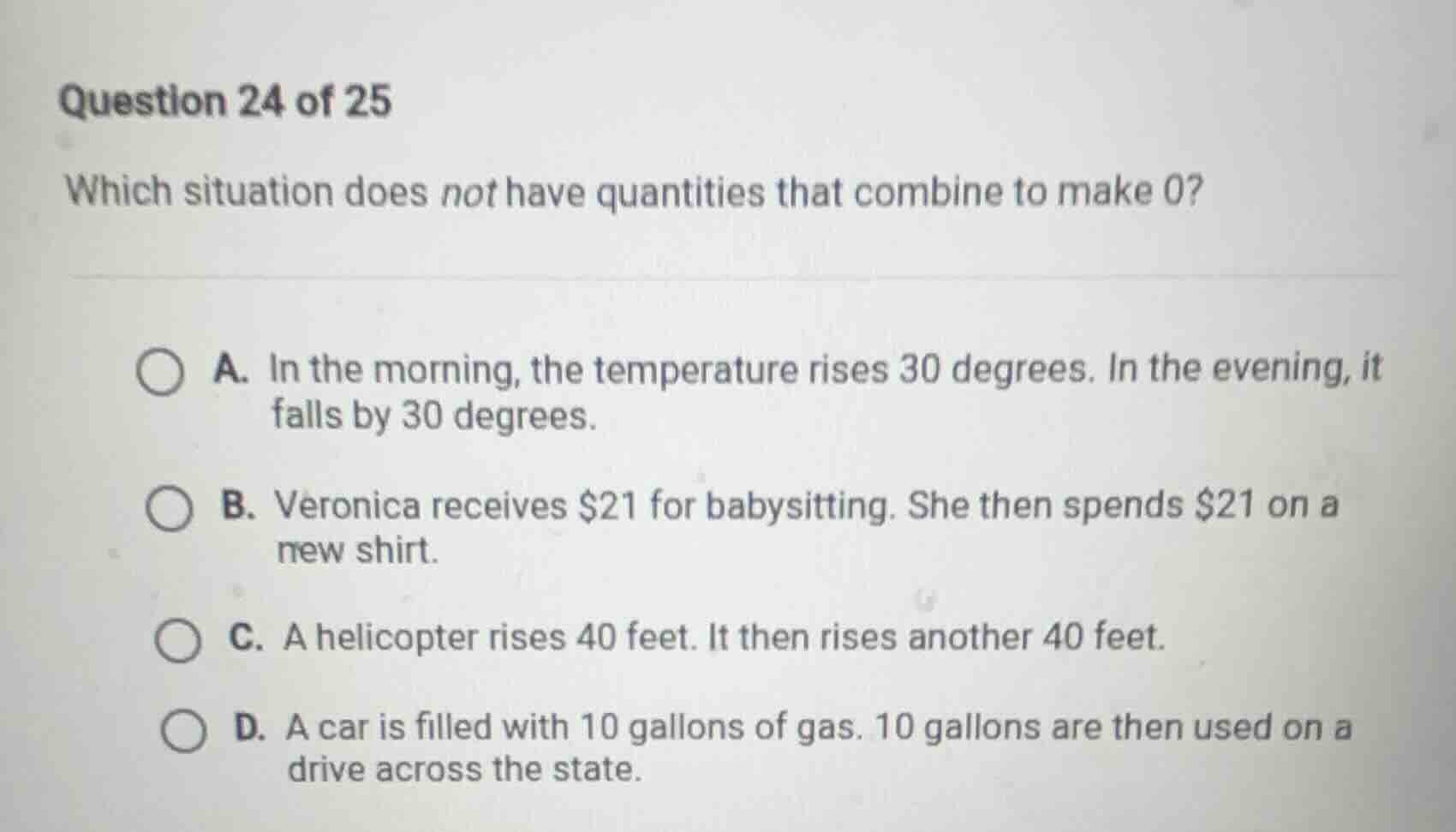 question 24 of 25 which situation does not have quantities that combine…