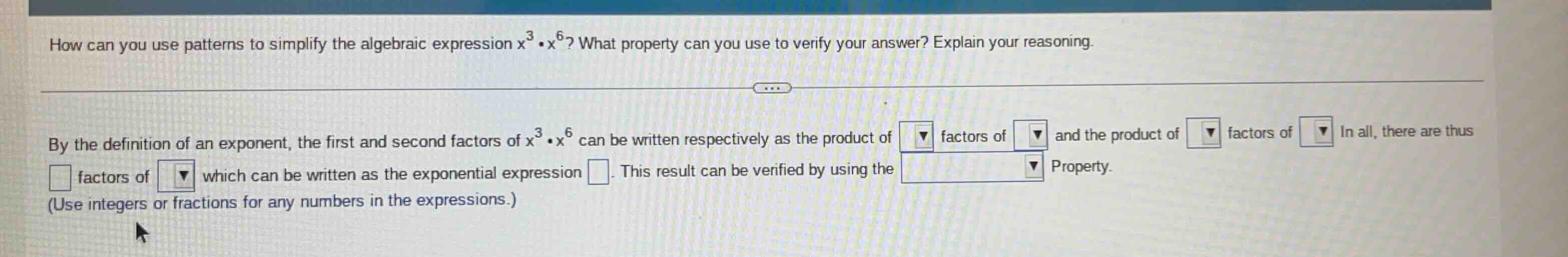 how can you use patterns to simplify the algebraic expression $x^3 \\cd…