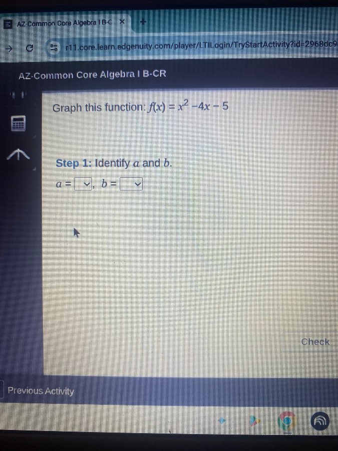 graph this function: $f(x) = x^2 - 4x - 5$ step 1: identify $a$ and $b$…