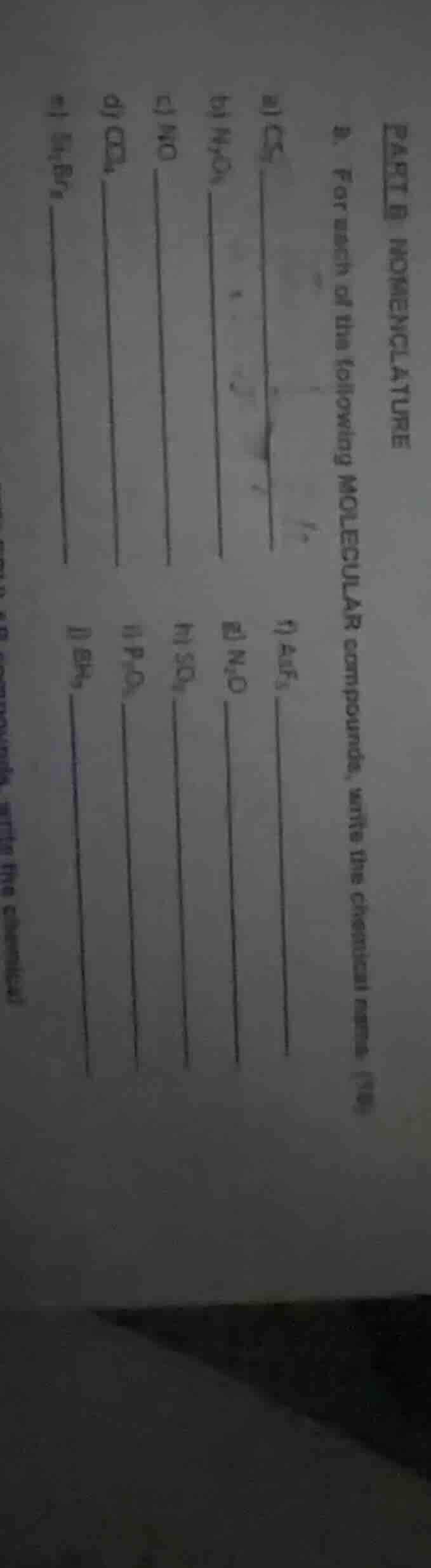 part b nomenclature 9. for each of the following molecular compounds, w…