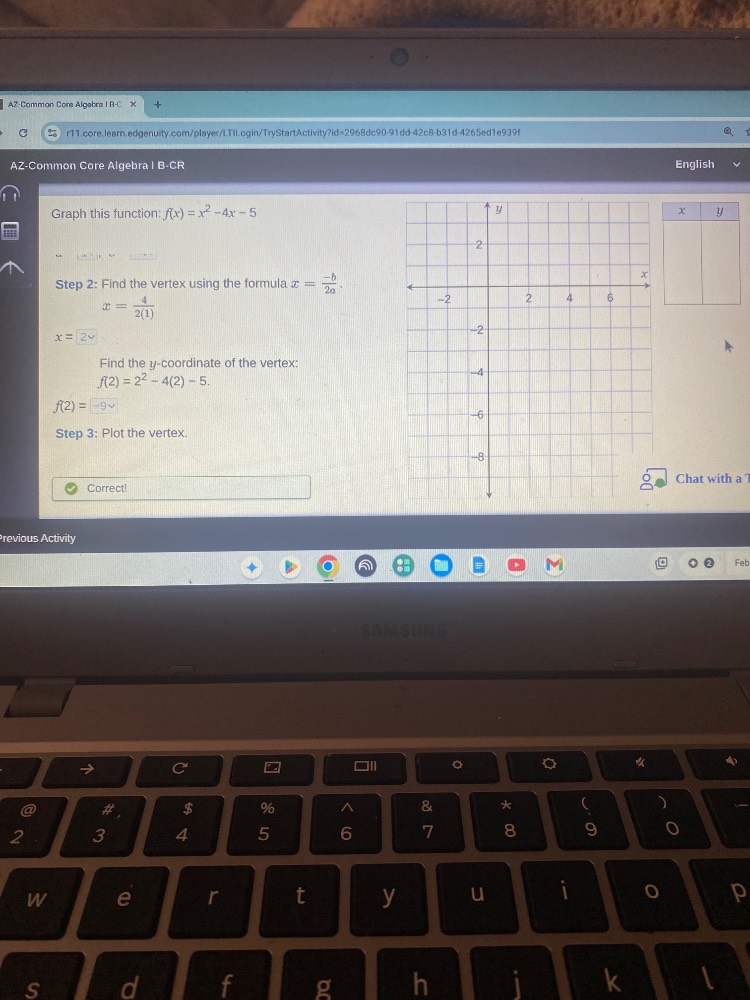 graph this function: $f(x) = x^2 - 4x - 5$ step 2: find the vertex usin…