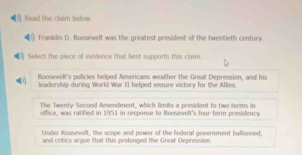 read the claim below. franklin d. roosevelt was the greatest president …