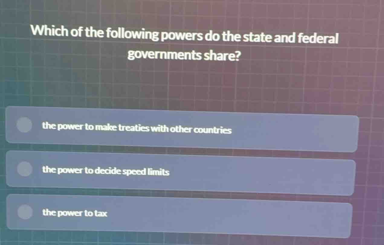 which of the following powers do the state and federal governments shar…