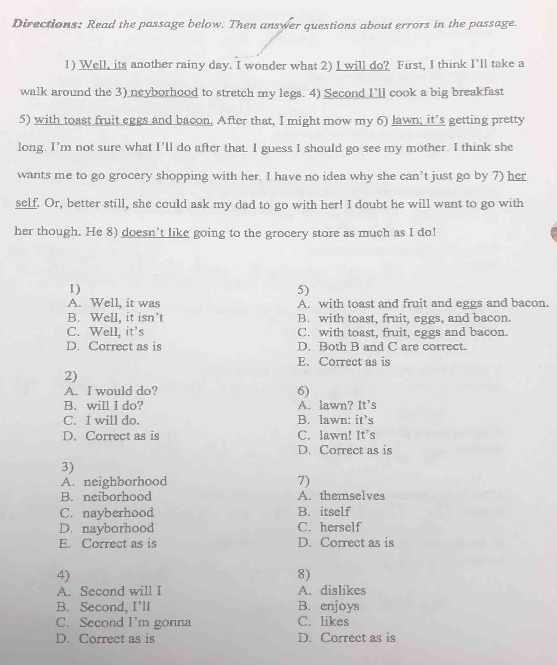directions: read the passage below. then answer questions about errors …