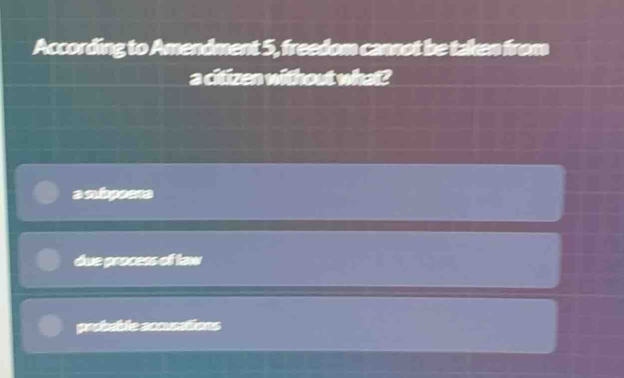according to amendment 5, freedom cannot be taken from a citizen withou…