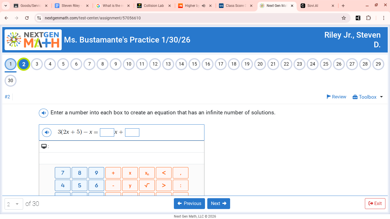 enter a number into each box to create an equation that has an infinite…