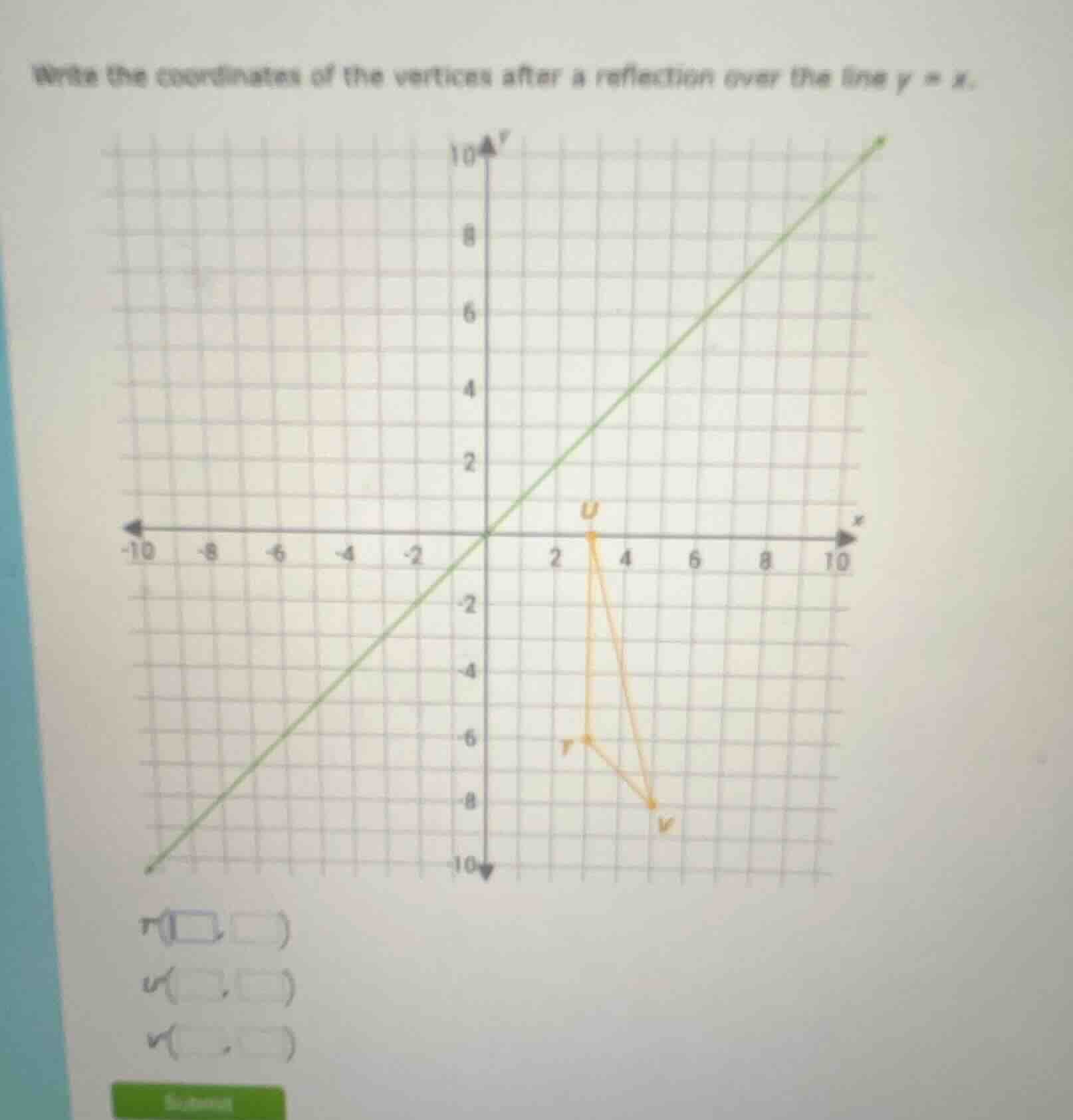 write the coordinates of the vertices after a reflection over the line …