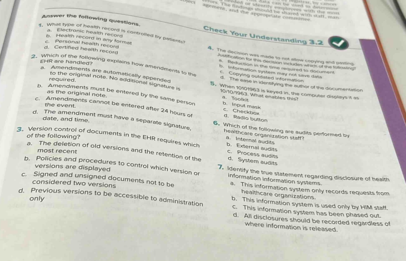 answer the following questions. 1. what type of health record is contro…