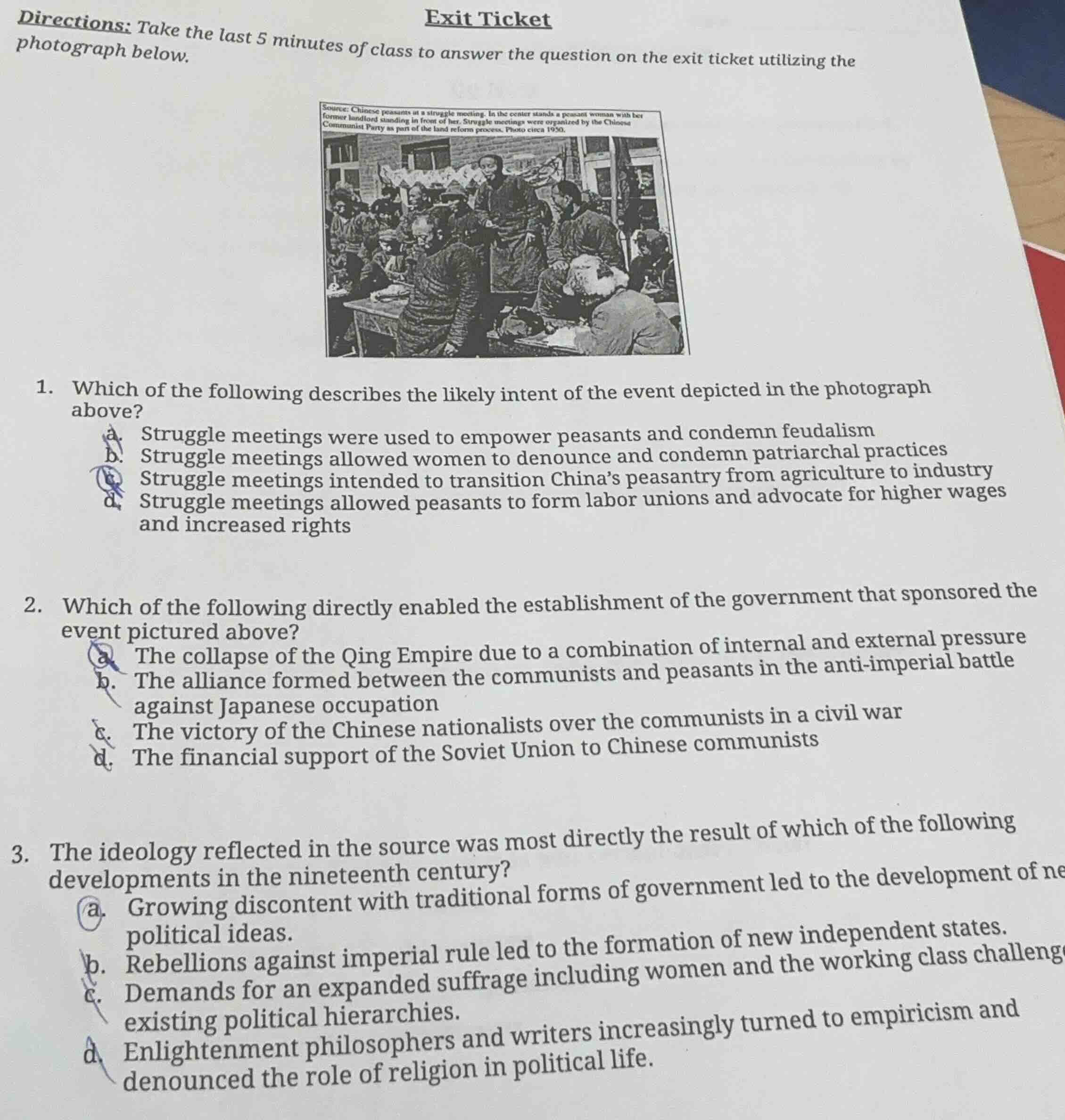 directions: take the last 5 minutes of class to answer the question on …