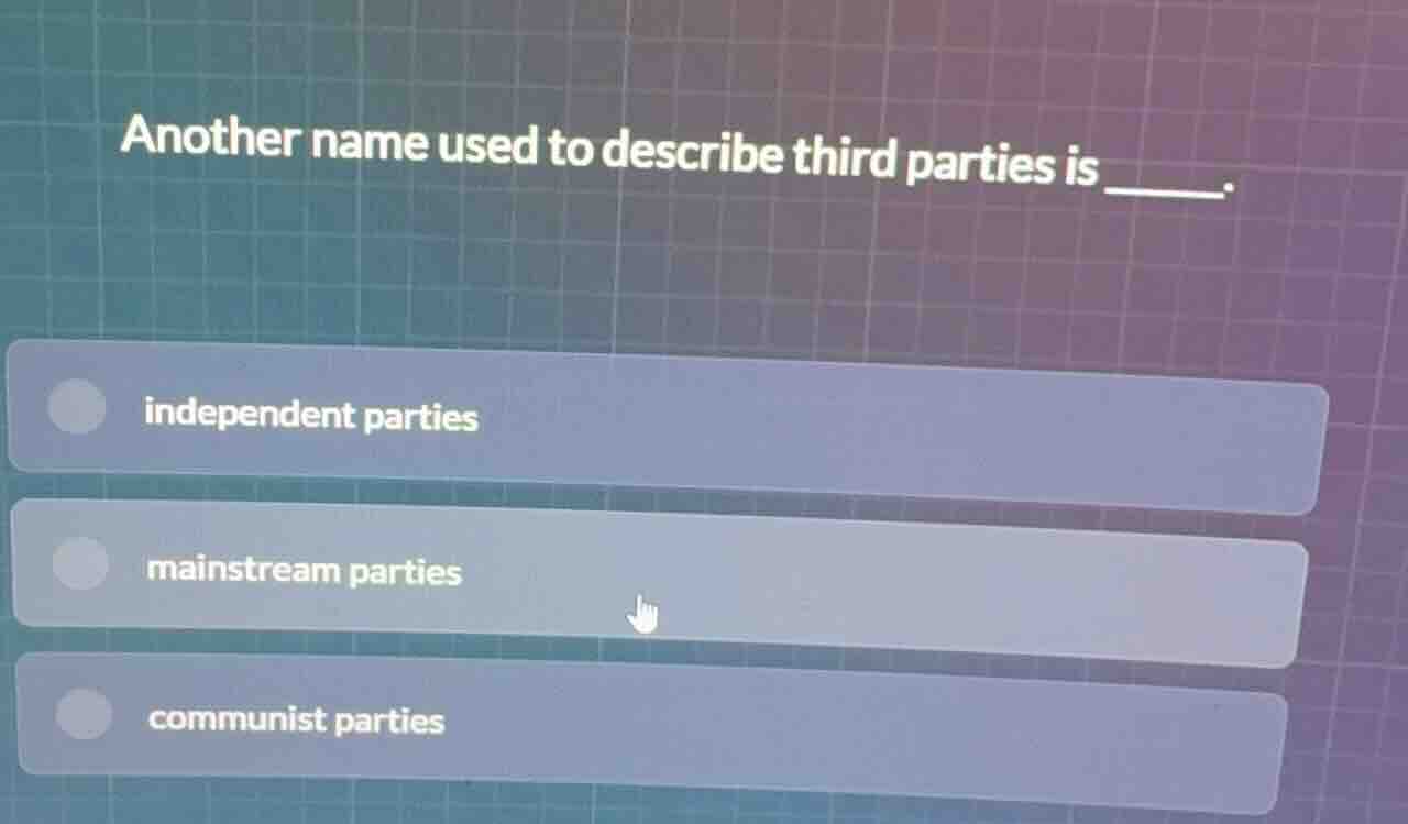 another name used to describe third parties is ______. independent part…