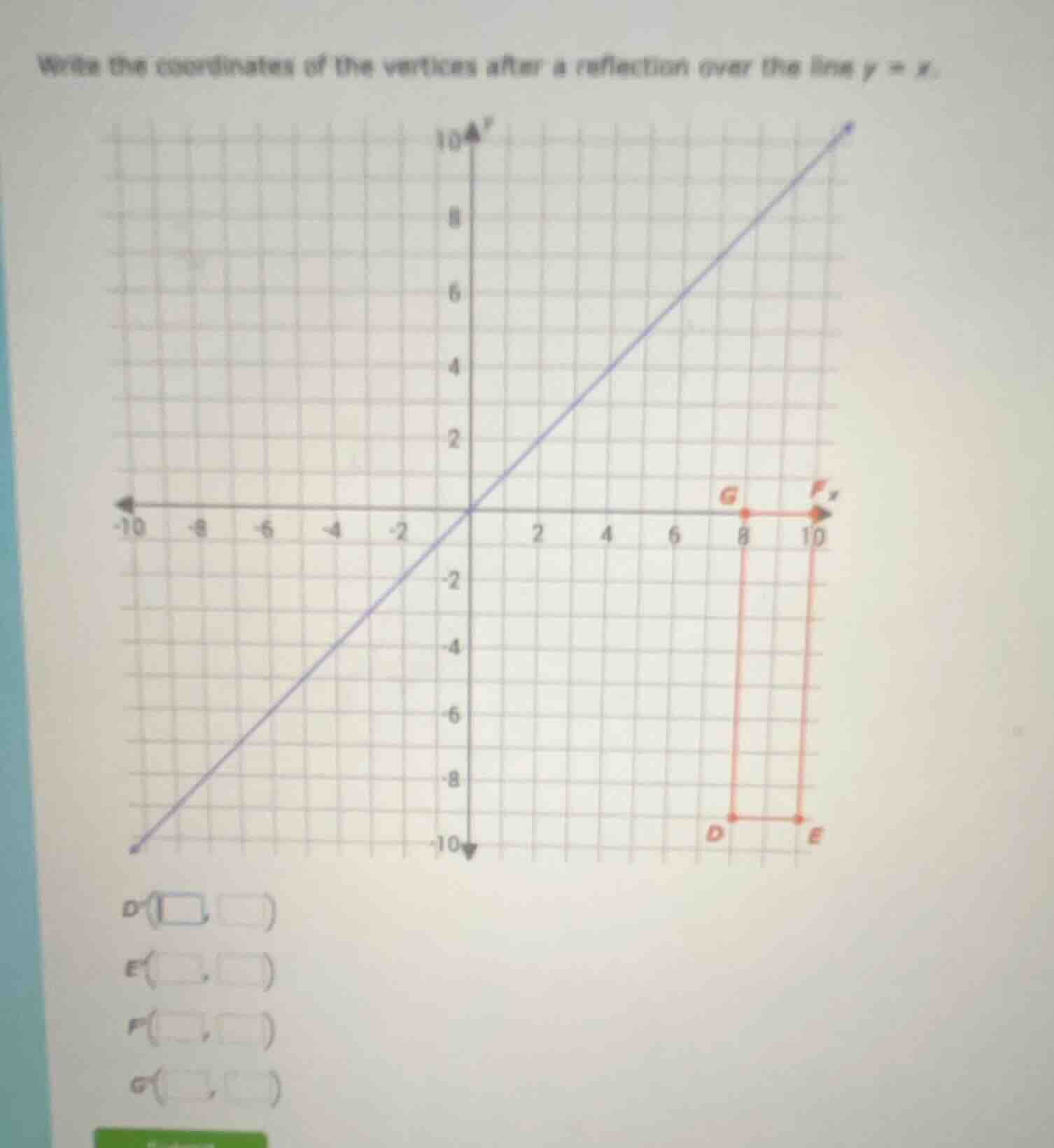 write the coordinates of the vertices after a reflection over the line …