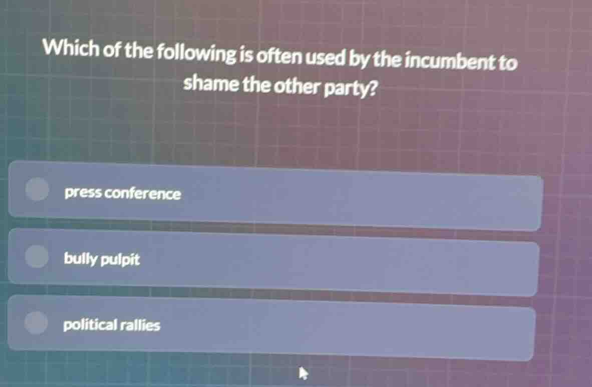 which of the following is often used by the incumbent to shame the othe…