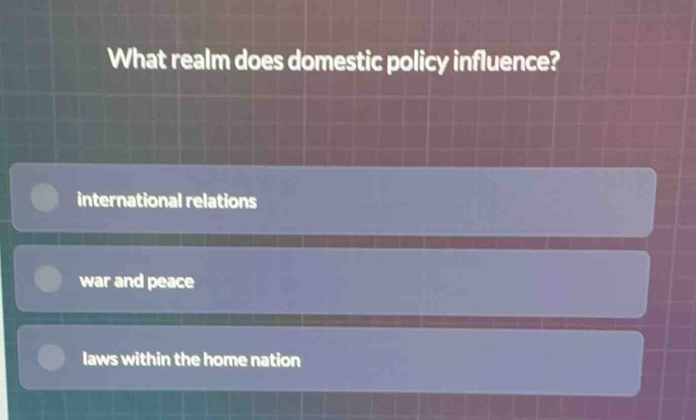 what realm does domestic policy influence? international relations war …