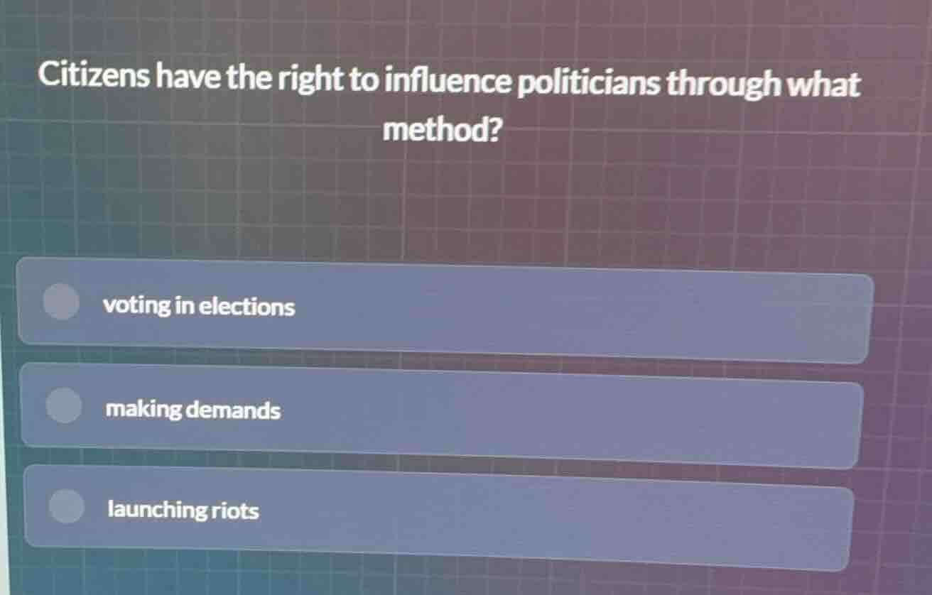 citizens have the right to influence politicians through what method? v…
