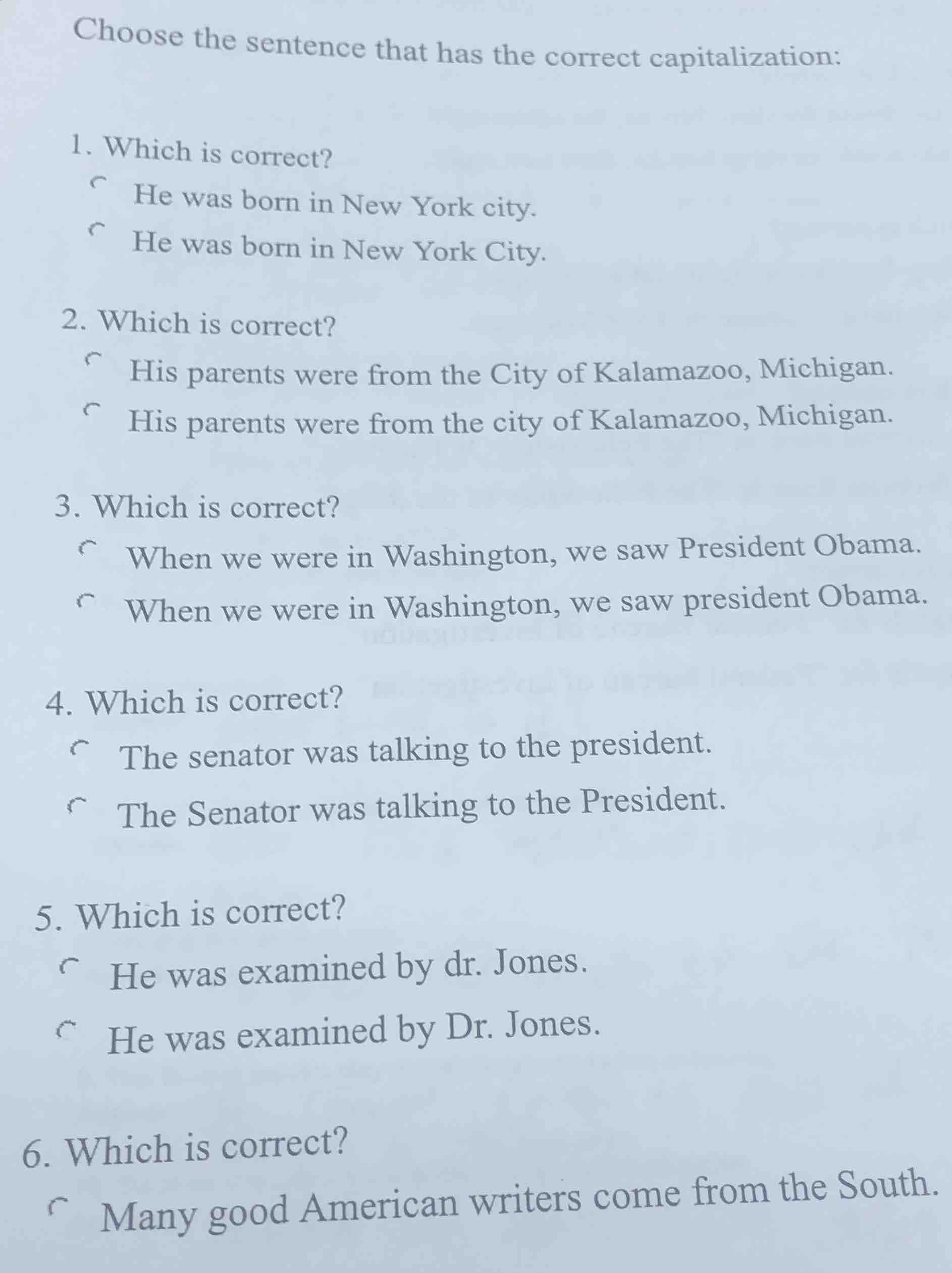 choose the sentence that has the correct capitalization: 1. which is co…
