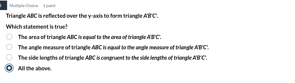 triangle abc is reflected over the y - axis to form triangle abc. which…