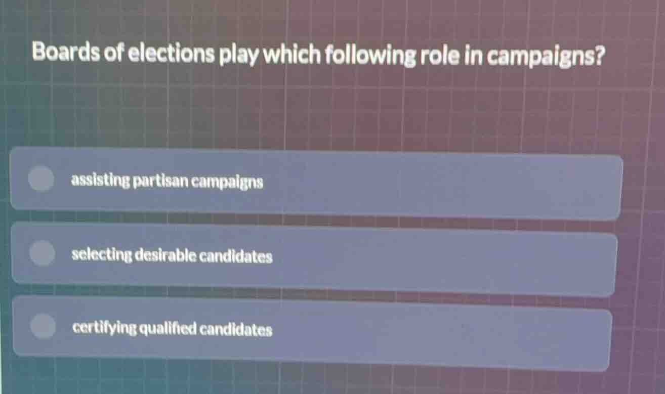 boards of elections play which following role in campaigns? assisting p…