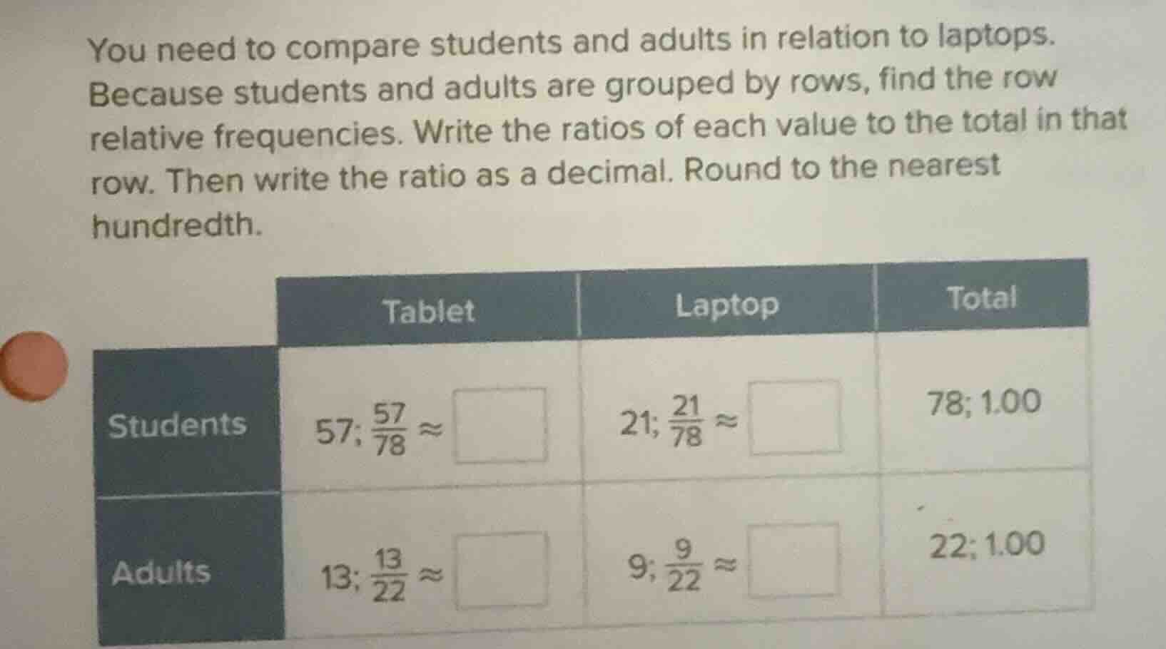 you need to compare students and adults in relation to laptops. because…