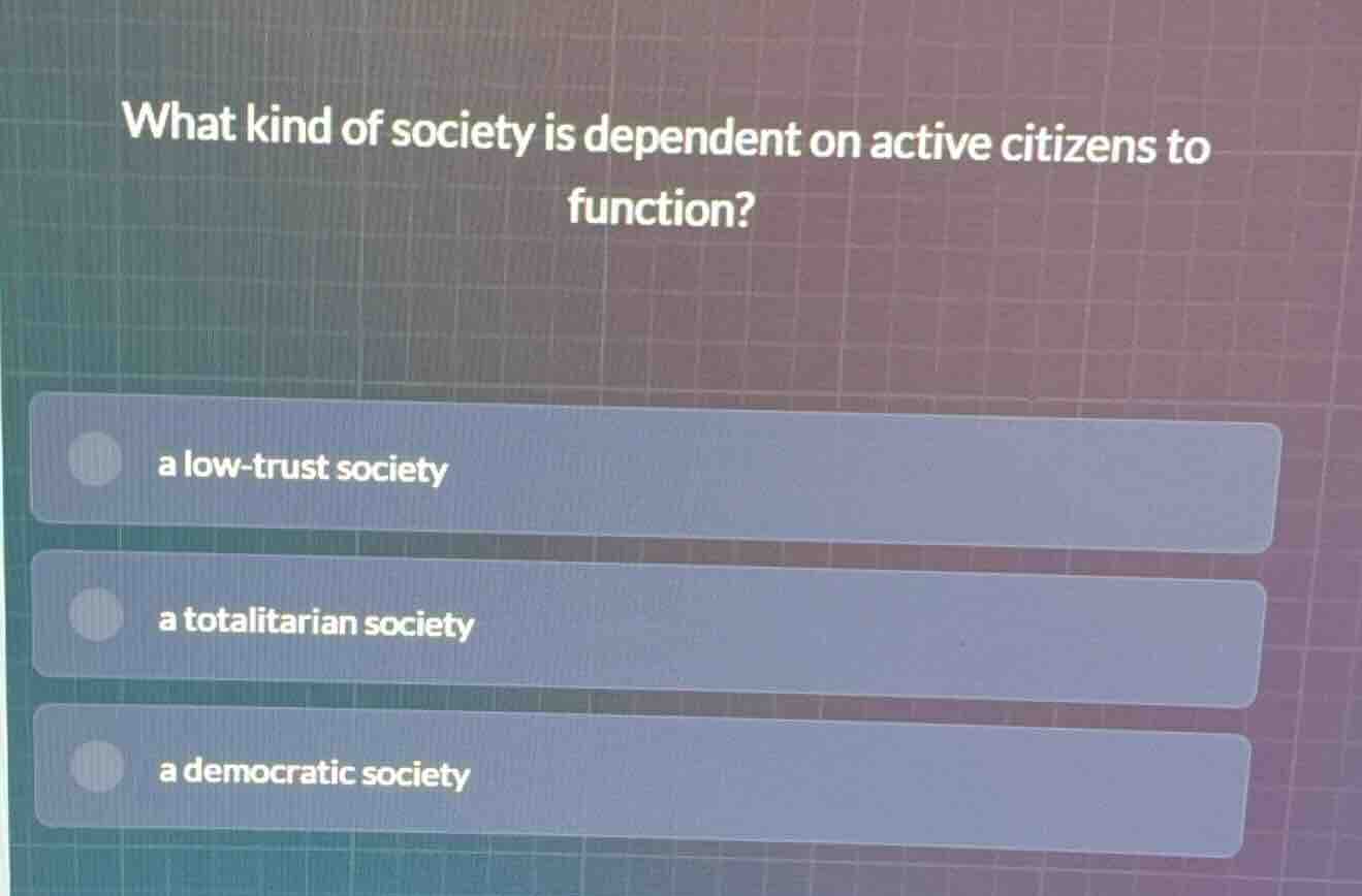 what kind of society is dependent on active citizens to function? a low…