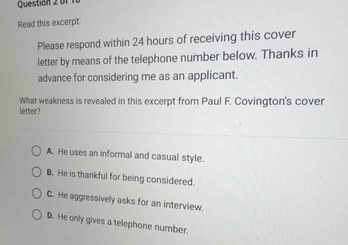 question 2 of 10 read this excerpt: please respond within 24 hours of r…