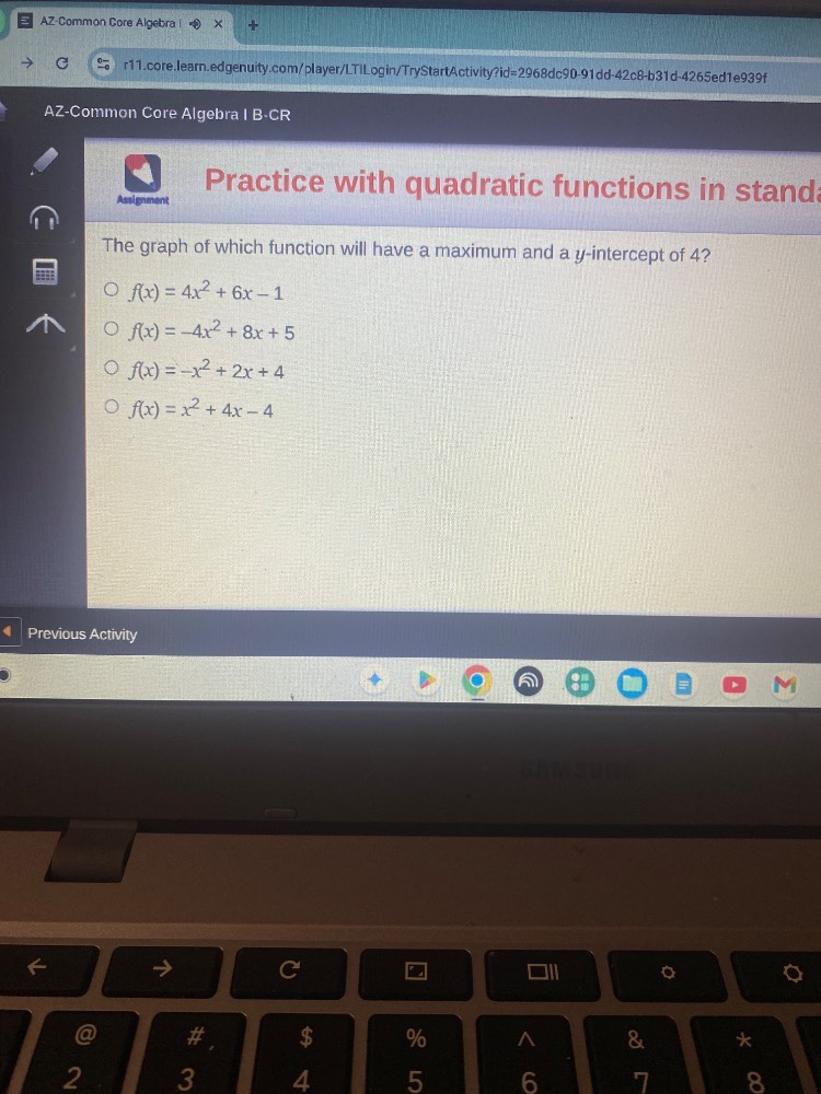practice with quadratic functions in stand the graph of which function …