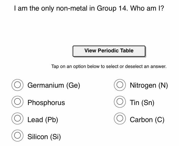 i am the only non - metal in group 14. who am i? view periodic table ta…