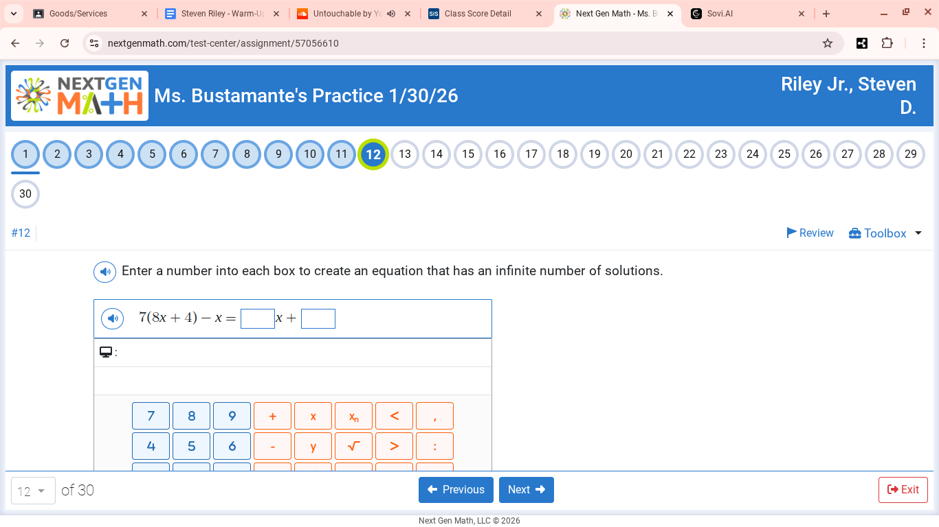 enter a number into each box to create an equation that has an infinite…