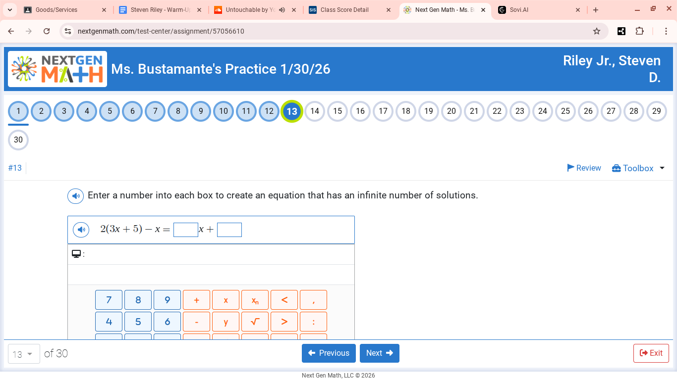 enter a number into each box to create an equation that has an infinite…