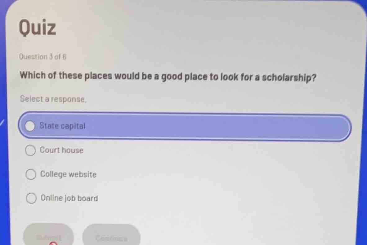 quiz question 3 of 8 which of these places would be a good place to loo…