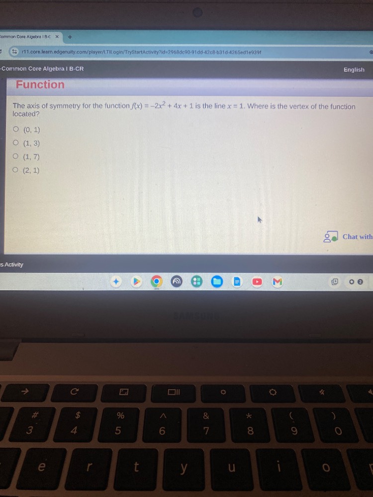 function the axis of symmetry for the function $f(x) = -2x^2 + 4x + 1$ …