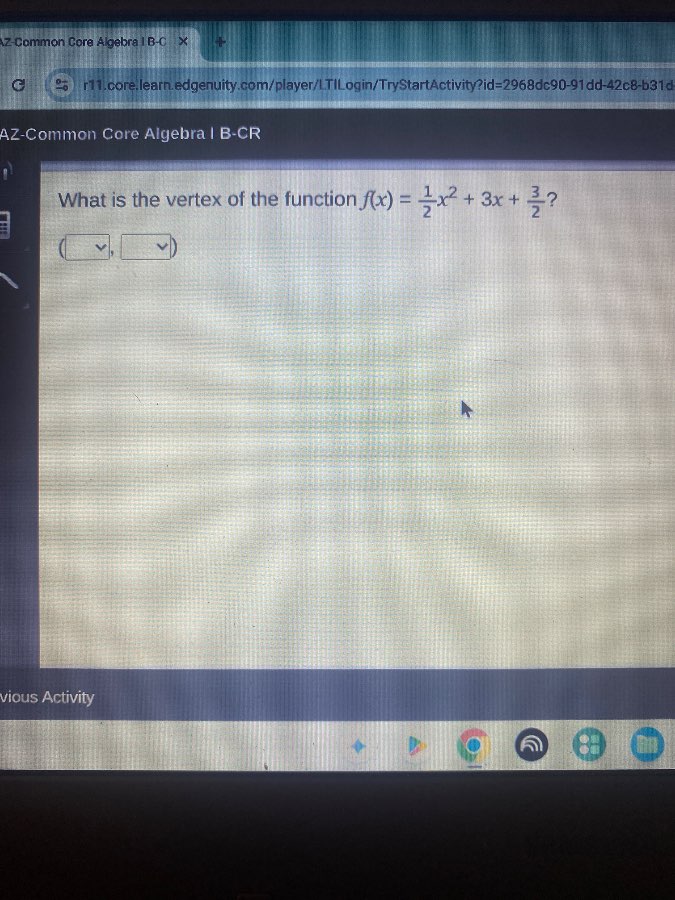 what is the vertex of the function $f(x)=\\frac{1}{2}x^{2}+3x+\\frac{3}…