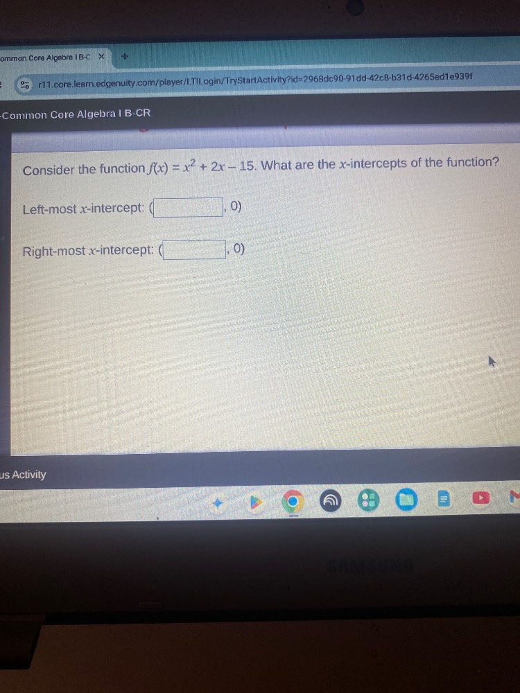 consider the function f(x) = x² + 2x - 15. what are the x-intercepts of…